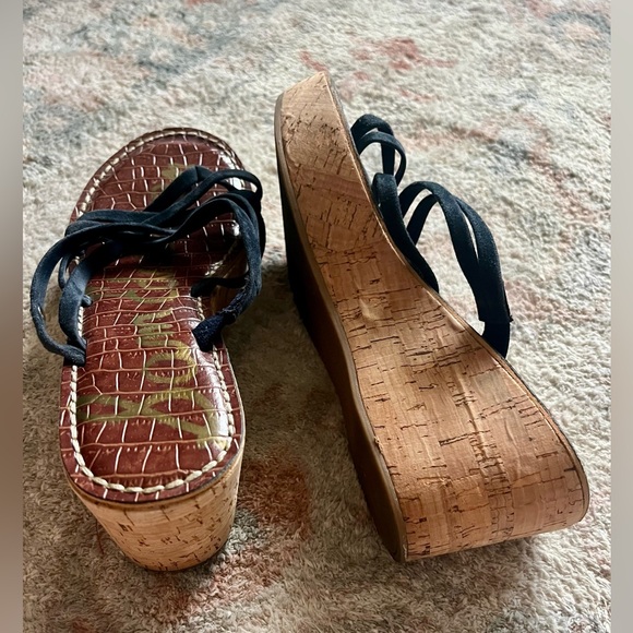 Sam Edelman Navy Wedge Sandals with Cork Heel - Picture 4 of 5